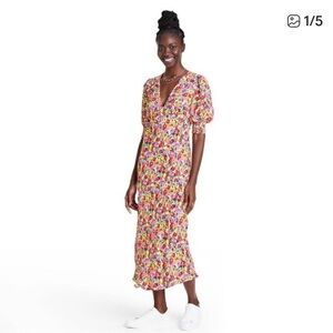 Rixo x Target Floral Puff Sleeve V Neck Long Maxi Sheath Dress sz 6